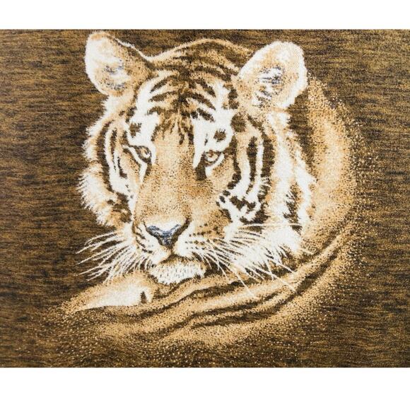 Vintage Plush Blanket Tiger Lion Face Brown Tan Reversible RARE Biederlack Style - Picture 1 of 16